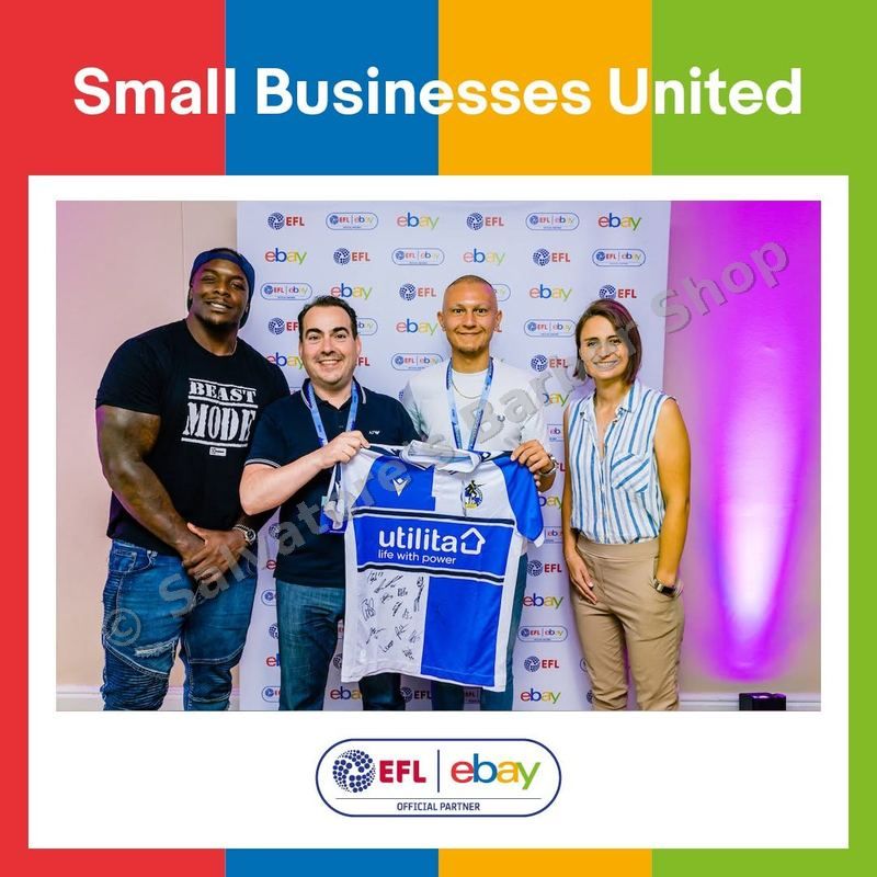 eBay Small Businesses United — Salvatore with Adebayo Akinfenwa and Bristol Rovers signed shirt