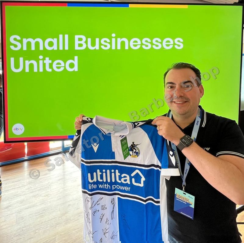 eBay Small Businesses United — Salvatore with signed Bristol Rovers shirt