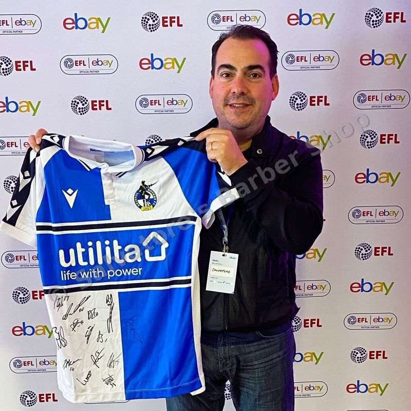 Salvatore with signed Bristol Rovers shirt at eBay EFL Small Businesses United event