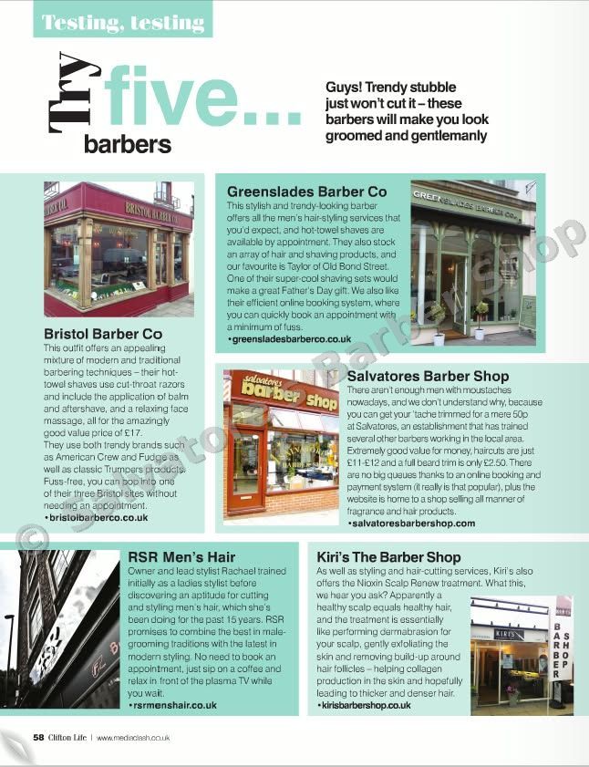 Clifton Life Magazine June 2013 — Salvatores Barber Shop featured in Try Five Barbers