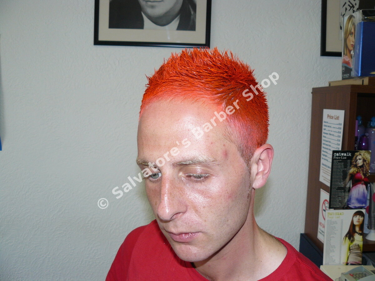 Orange spiky hair colour by Salvatore's Barber Shop Bristol