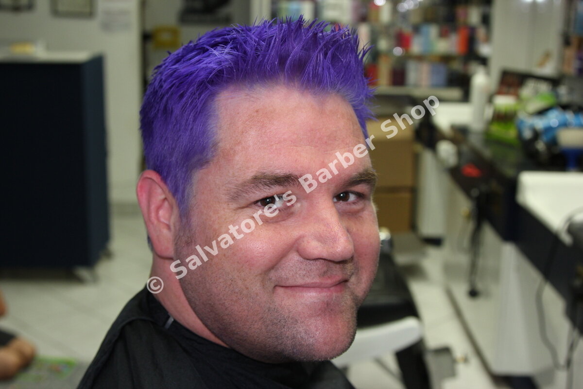 Purple spiky hair colour by Salvatore's Barber Shop Bristol