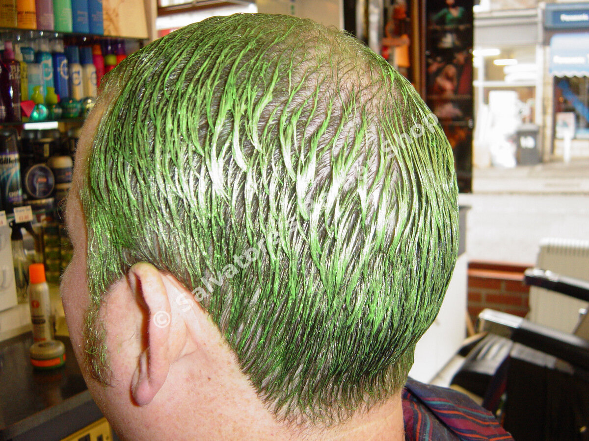 Green hair colour by Salvatore's Barber Shop Bristol