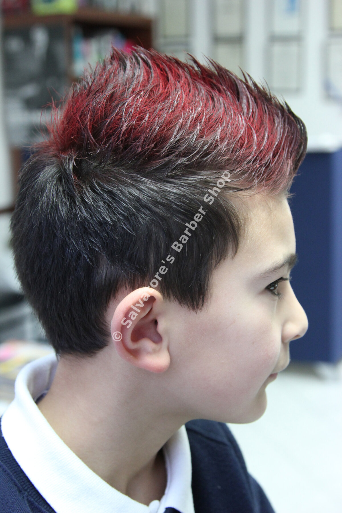 Red hair colour with quiff by Salvatore's Barber Shop Bristol