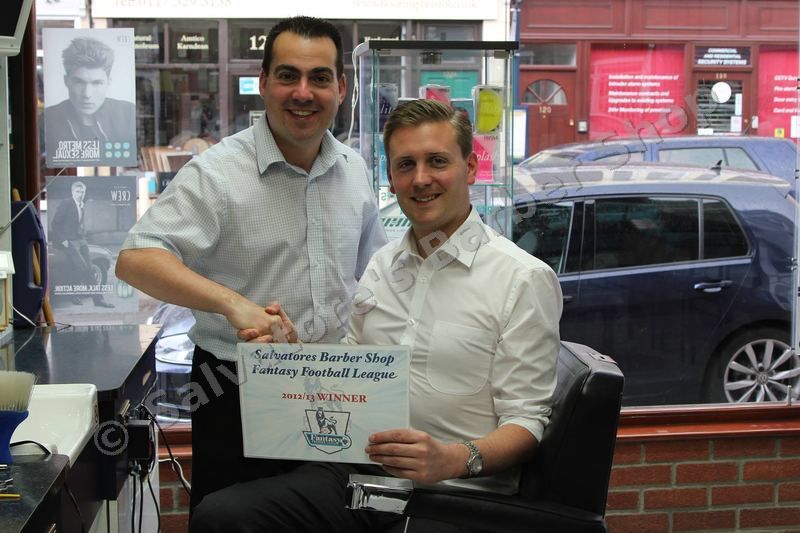 Salvatore presenting Martin M. with the 2012/13 Fantasy Football League winner certificate