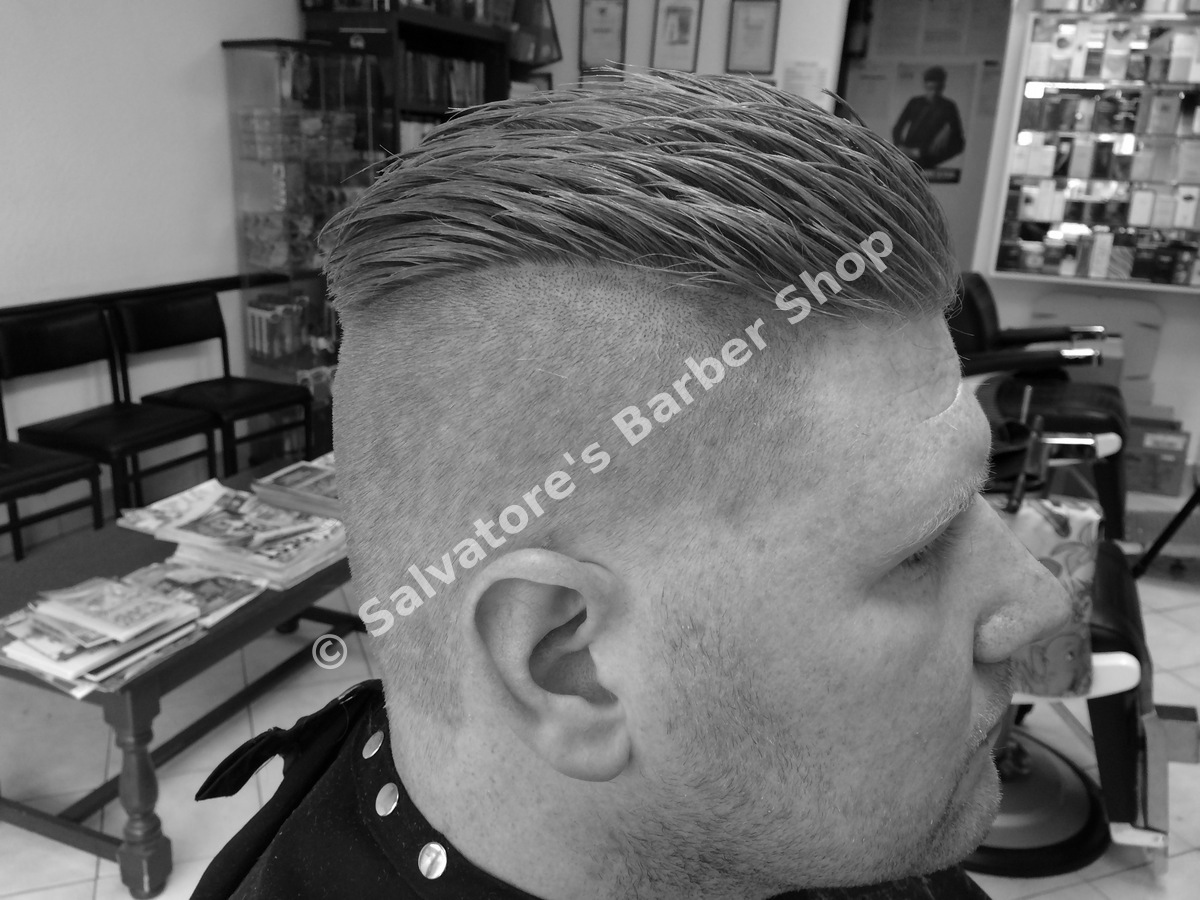 Quiff haircut with skin fade by Salvatore's Barber Shop Bristol