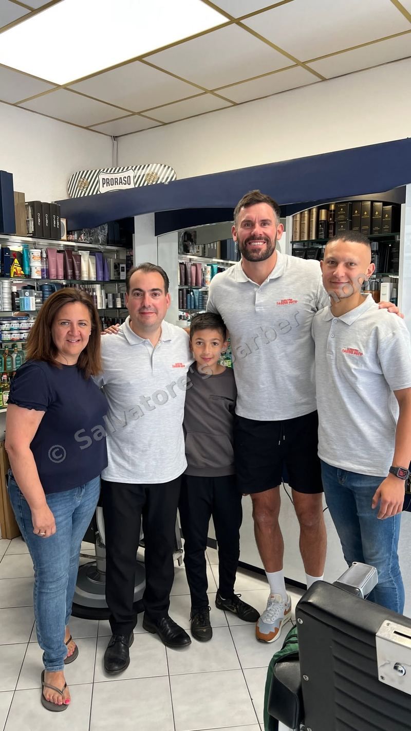 Ben Foster with Salvatore's family in the shop