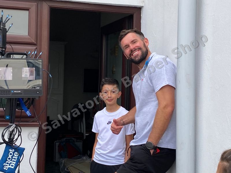 Ben Foster with Salvatore's son during filming