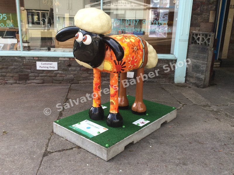Shaun the Sheep Groovy Baby sculpture outside Morley Grove Kitchens, 110 Coldharbour Road, 2015