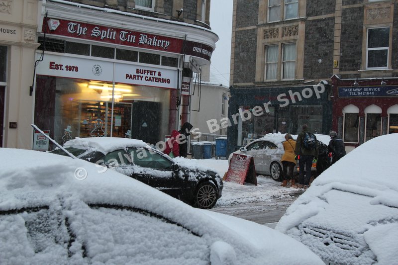 The Split Tin Bakery, 118 Coldharbour Road, Westbury Park, in snow, January 2013